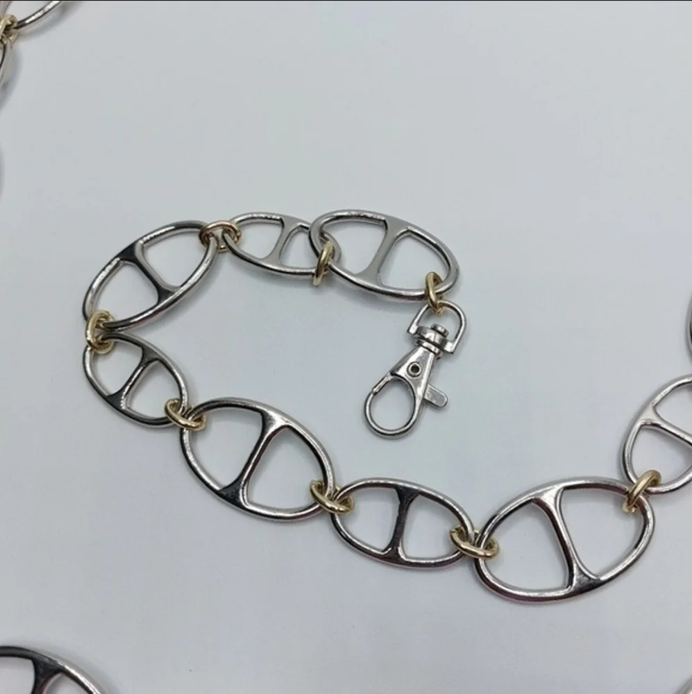 Women's Gold Silver Two Tone Mariner Chain Metal Belt 43 Inches Long - Picture 3 of 5